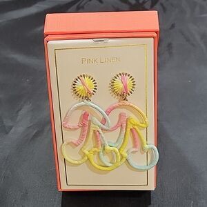 BRAND NEW PINK LINEN EARRINGS PASTEL SUMMER COLORBLOCK DROP EARRINGS